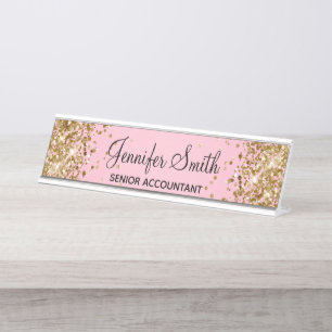 Gold Glitter Hellrosa Verlauf Schreibtischnamensplakette