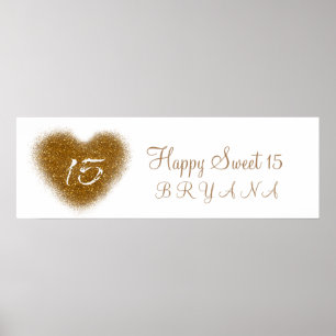 Gold Glitter Herz 15 Quinceañera-Party-Banner Poster