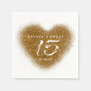 Gold Glitter Herz 15 Quinceañera-Party Servietten
