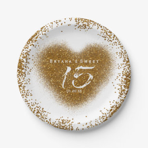 Gold Glitter Herz 15 Quinceincera Party Teller
