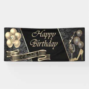Gold Glitter High Heels, Luftballons, Glas, Damast Banner