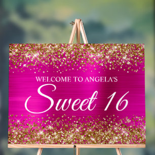 Gold Glitter Hot Pink Folie Sweet 16 Acrylschild