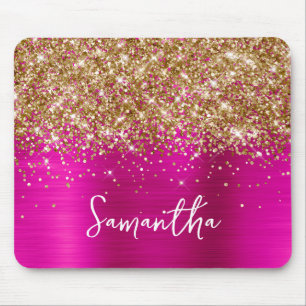 Gold Glitter Hot Pink Glam Name Mousepad