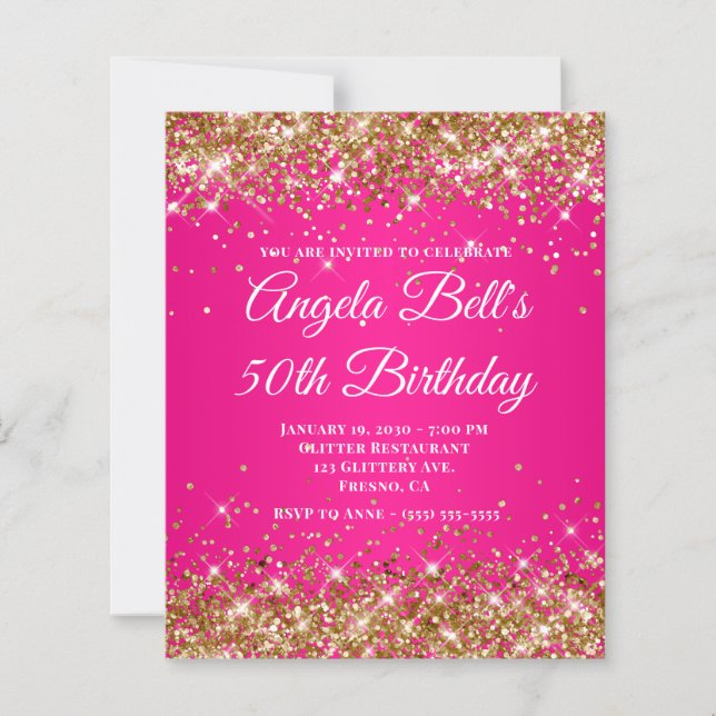 Gold Glitter Hot Pink Ombre Fancy Monogramm (Vorderseite)