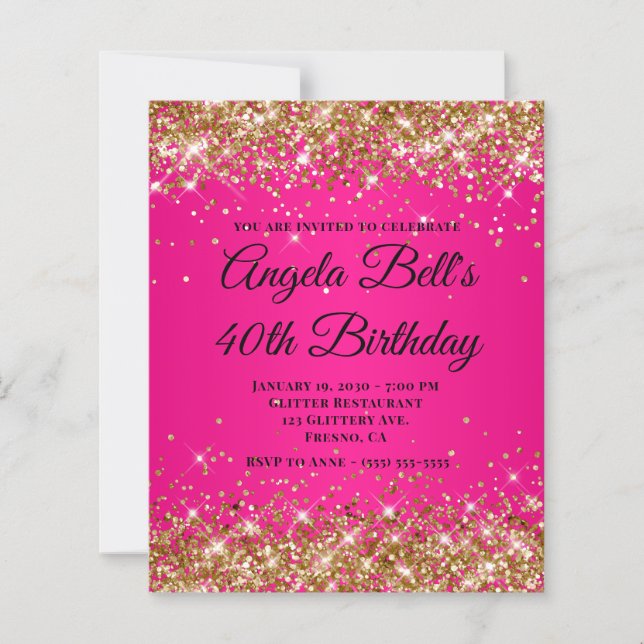 Gold Glitter Hot Pink Ombre Fancy Monogramm 40. (Vorderseite)
