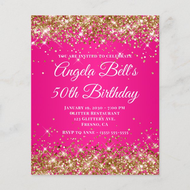 Gold Glitter Hot Pink Ombre Fancy Monogramm Flyer (Vorne)