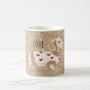 Gold Glitter Hunde Herz Pullover Kaffeetasse