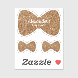 Gold Glitter Jungen Fliege Baby Shower Benutzernam Aufkleber