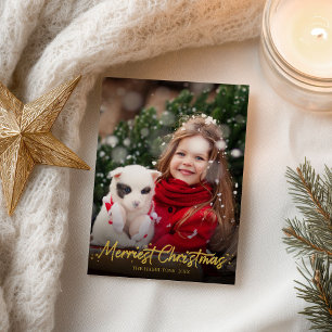 Gold Glitter Kalligrafie Foto Fröhliche Weihnachte Postkarte