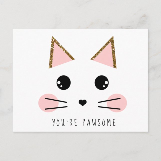 Gold Glitter Kitty Katze Postkarte (Vorderseite)