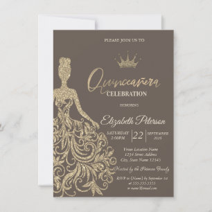 Gold Glitter Kleid Brown Quinceañera Einladung