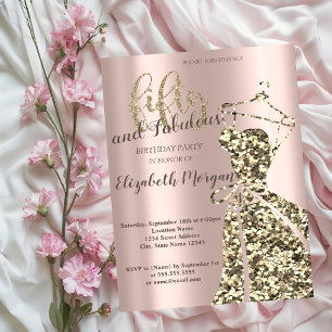 Gold Glitter Kleid, Rose Gold 50. Geburtstagsfeier Einladung