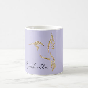 Gold Glitter Kolibri & Benutzername auf Lavendel Kaffeetasse