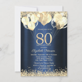 Gold Glitter Konfetti Ballons Blau 80.  Einladung