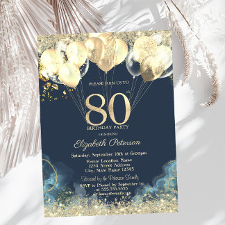 Gold Glitter Konfetti Ballons Blau 80.  Einladung