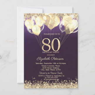 Gold Glitter Konfetti Ballons Lila 80.  Einladung