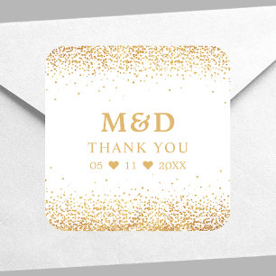 Gold Glitter Konfetti Elegante Hochzeit Danke Quadratischer Aufkleber