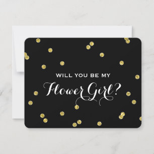 Gold Glitter Konfetti Schwarz   Blumenmädchen Einladung