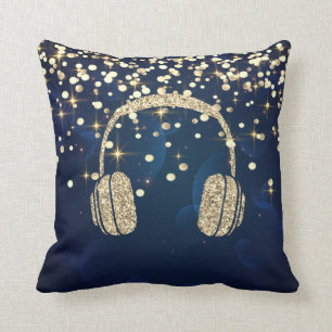 Gold Glitter Kopfhörer, Sterne Punkte Navy Blau Kissen