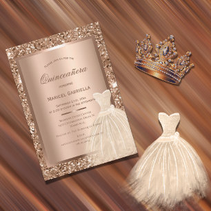 Gold Glitter Kupfer Metallisch Elegante Quinceañer Einladung