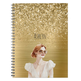 Gold Glitter Lady Red Hair Notizblock