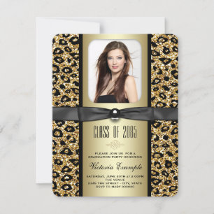 Gold Glitter Leopard Abschlussankündigung Einladung