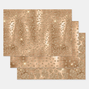 Gold Glitter Leopard, Giraffe & Leopard Flecken Geschenkpapier Set