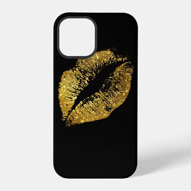 Gold Glitter Lippen #2 iPhone 12 Pro Hülle (Rückseite)