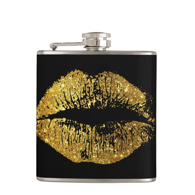 Gold Glitter Lippen Flachmann (Vorderseite)