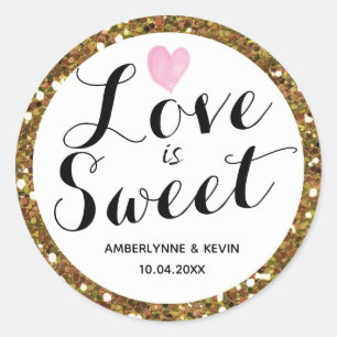 Gold Glitter Love is Sweet Runder Aufkleber