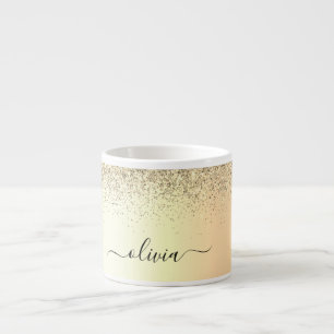 Gold Glitter Mädchen Luxus Modernes Monogramm Name Espressotasse