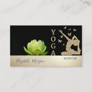 Gold Glitter Mädchen Silhouette Grüner Lotus Visitenkarte