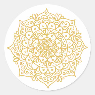 Gold Glitter Mandala-Blume Runder Aufkleber