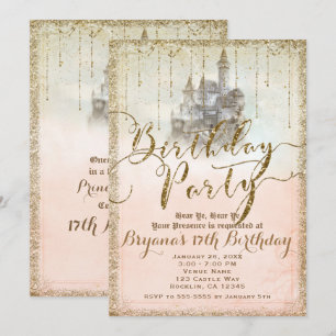 Gold Glitter Märchenbuch Schloss Geburtstag Einladung