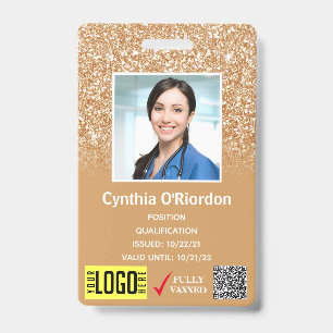Gold Glitter Medizinische Foto-ID-QR-Barcode-Auswe Ausweis