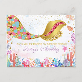 Gold Glitter|Mermaid Under The Sea Thank You Card Feiertagspostkarte