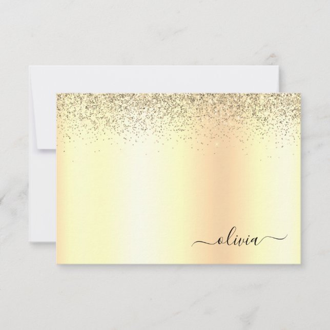 Gold Glitter Metal Monogram Glam Name Dankeskarte (Vorderseite)