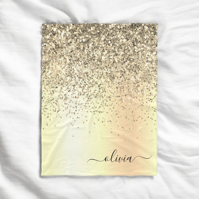 Gold Glitter Metal Monogram Glam Name Fleecedecke (Von Creator hochgeladen)