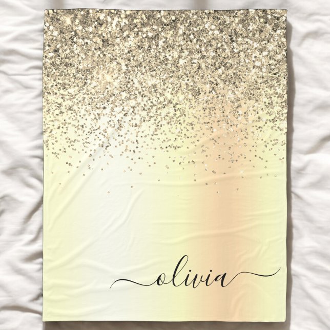 Gold Glitter Metal Monogram Glam Name Fleecedecke (Von Creator hochgeladen)