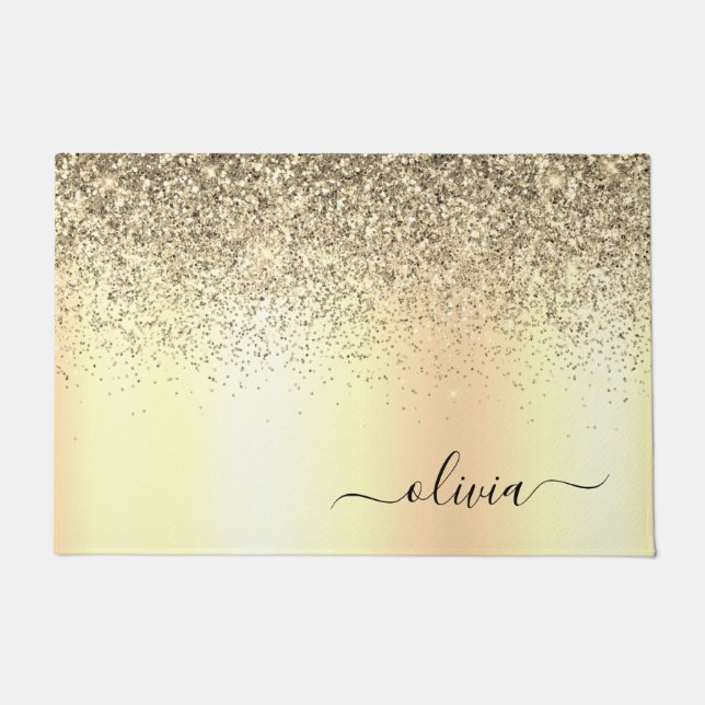 Gold Glitter Metal Monogram Glam Name Fußmatte (Vorderseite)