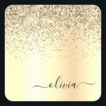 Gold Glitter Metal Monogram Glam Name Quadratischer Aufkleber<br><div class="desc">Gold-Imitate belichten den metallischen Sparkle-Glitzer,  der den Monogrammnamen aus gebürstetem Metall und die Anfangsbuchstaben des Party trägt. Das macht den perfekten 16 Geburtstag,  Hochzeit,  Brautparty,  Jubiläum,  Babydusche oder Junggeselinnen-Abschied Geschenk für jemanden,  der Lieben glamourösen Luxus und schicke Stile.</div>