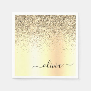 Gold Glitter Metal Monogram Glam Name Serviette