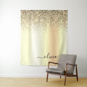 Gold Glitter Metall Monogramm Glam Name Wandteppich