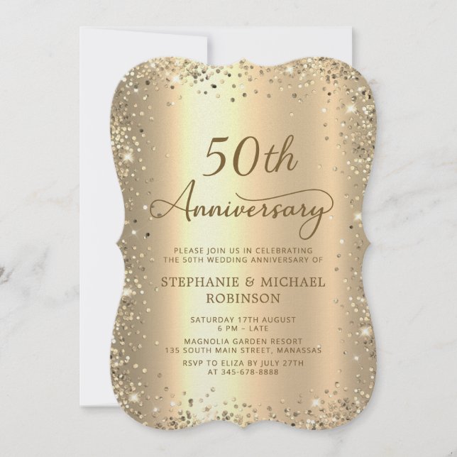 Gold Glitter Metallic 50th Wedding Anniversary Einladung (Vorderseite)