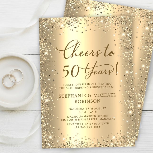 Gold Glitter Metallic 50th Wedding Anniversary Einladung (Von Creator hochgeladen)