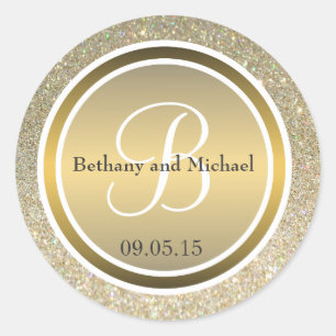 Gold Glitter & Metallic Bronze Hochzeitsmonogramm Runder Aufkleber
