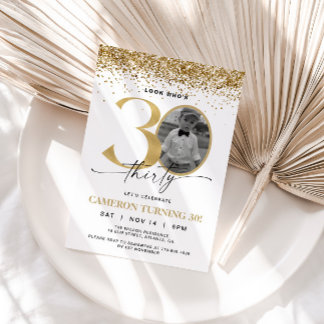 Gold Glitter Moderne Foto-Einladung zum 30. Geburt Einladung