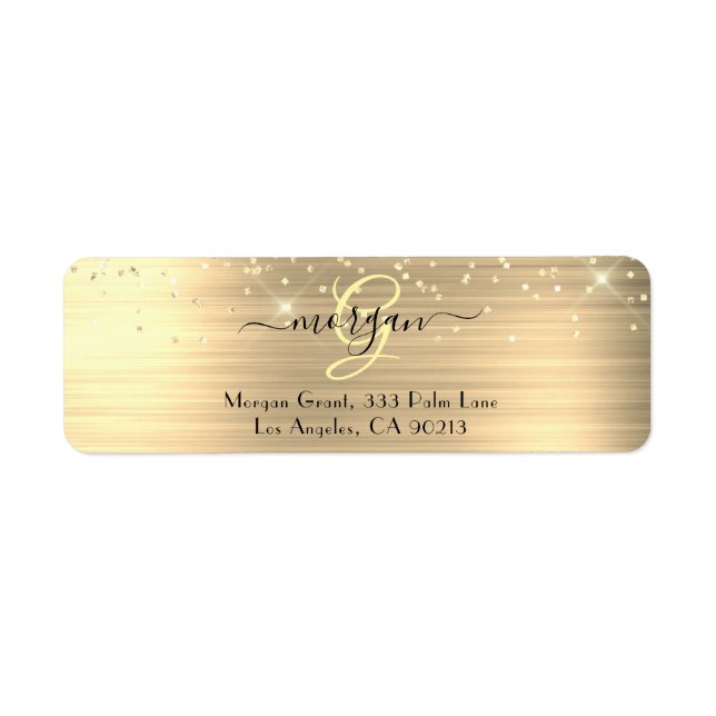 Gold Glitter & Monogram, Black Script Name Address (Vorne)