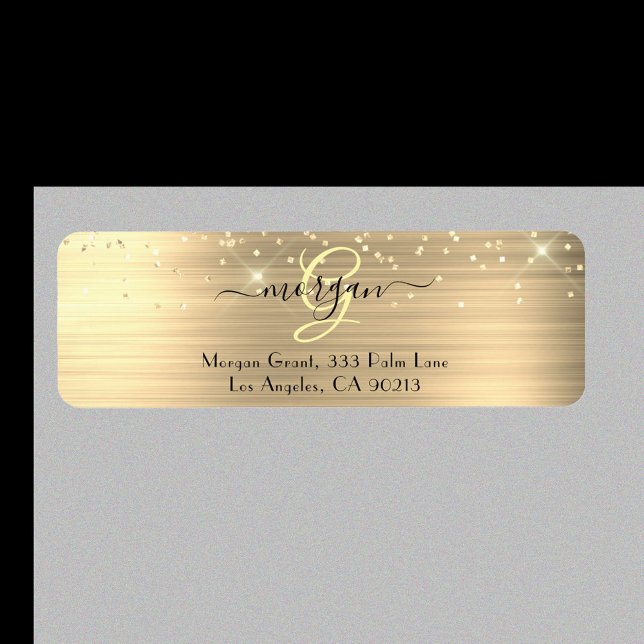 Gold Glitter & Monogram, Black Script Name Address (Von Creator hochgeladen)