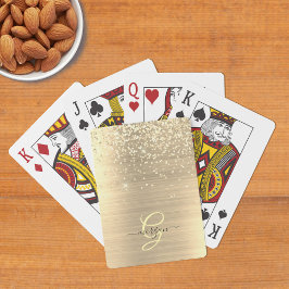 Gold Glitter & Monogram, Black Script Name Spielkarten